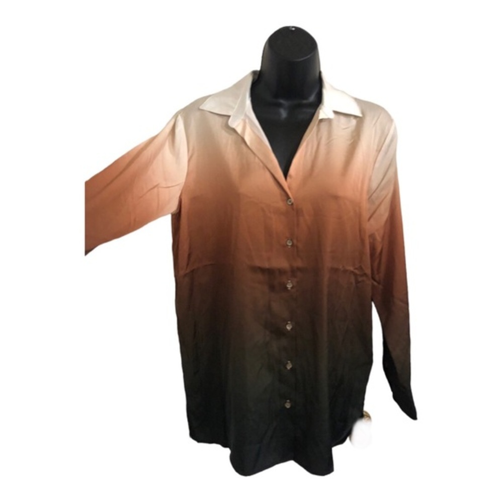 Rachel‎ Zoe brown peach ombre button down long sleeve dress shirt blouse size XS